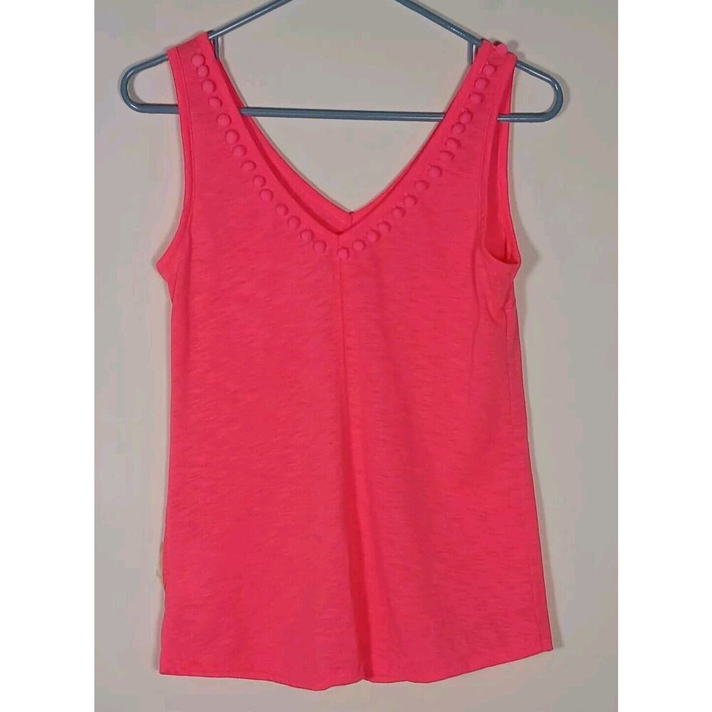 Lilly Pulitzer Tank Top Bright Coral Pink Pom Pom V-neck Shirt XS